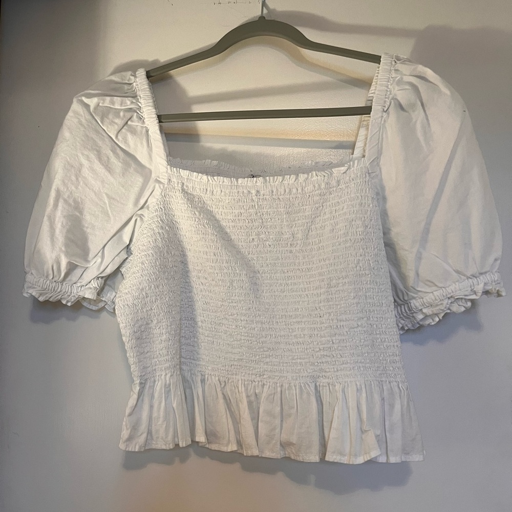 JCrew White Smocked Top